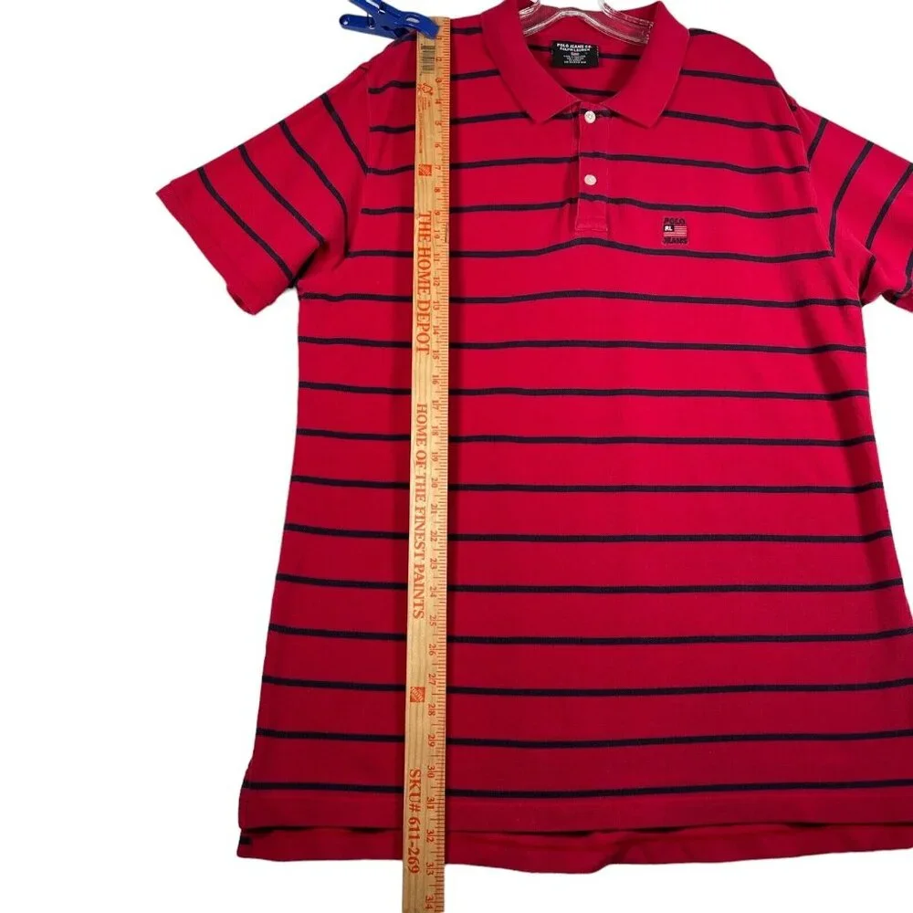 Ralph Lauren Polo Jeans Co Polo Shirt Mens L Red Black Striped Short Sleeve Flag